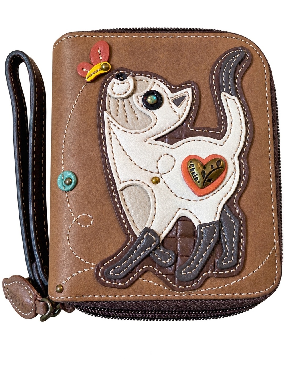 CHALA Cat Zip-Around Wristlet Wallet – Brown Multicolor